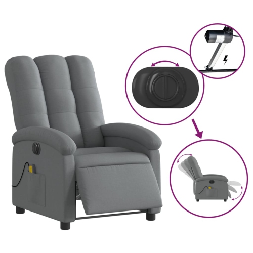 Fauteuil de massage inclinable électrique en tissu gris foncé vidaXL