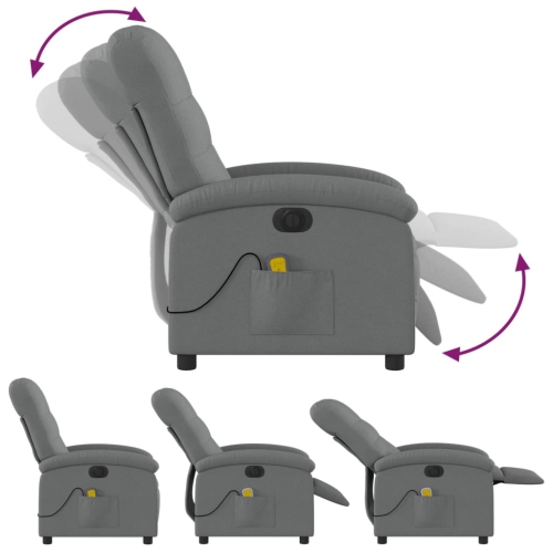 Fauteuil de massage inclinable électrique en tissu gris foncé vidaXL