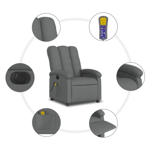 Fauteuil de massage inclinable électrique en tissu gris foncé vidaXL