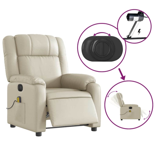 Fauteuil de massage inclinable électrique en similicuir crème de vidaXL