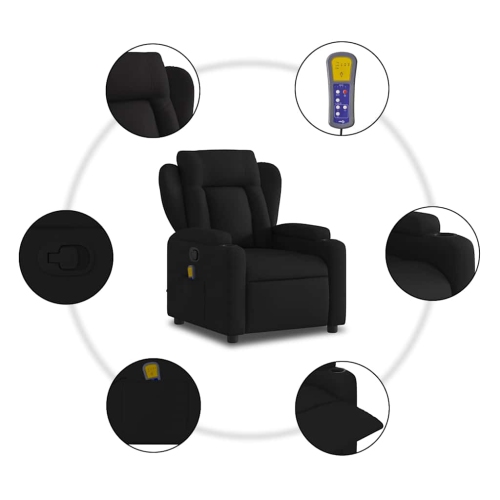 Fauteuil de massage inclinable en tissu noir vidaXL