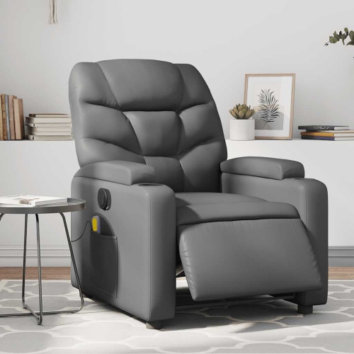 Fauteuil de massage inclinable électrique en similicuir gris vidaXL