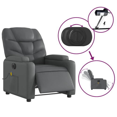 Fauteuil de massage inclinable électrique en similicuir gris vidaXL