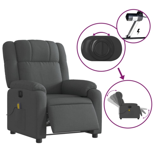 Fauteuil de massage inclinable électrique en tissu gris foncé vidaXL