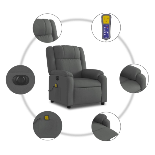Fauteuil de massage inclinable électrique en tissu gris foncé vidaXL
