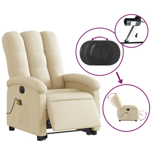 Fauteuil de massage inclinable électrique en tissu crème de vidaXL