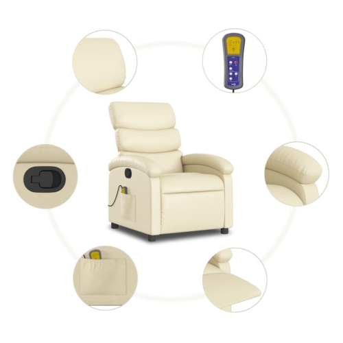 Fauteuil de massage inclinable en similicuir crème de vidaXL