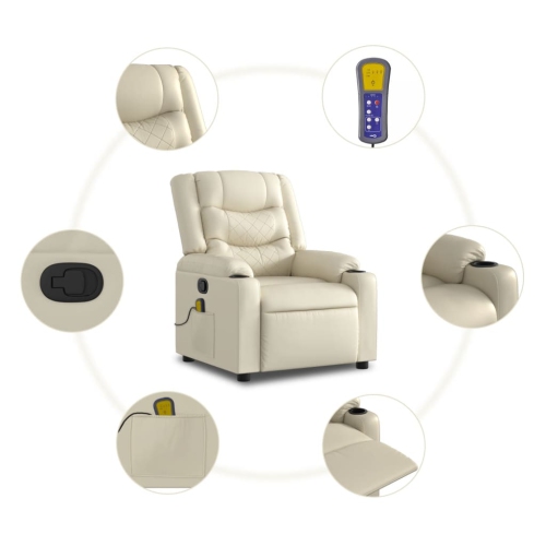 Fauteuil de massage inclinable en similicuir crème de vidaXL
