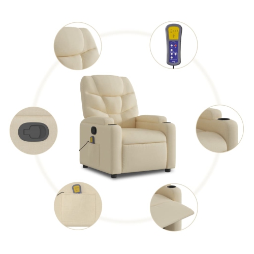 Fauteuil de massage inclinable en tissu crème de vidaXL