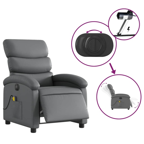 Fauteuil de massage inclinable électrique en similicuir gris vidaXL