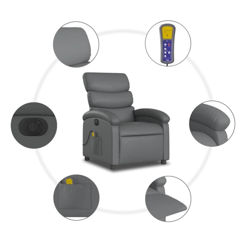Fauteuil de massage inclinable électrique en similicuir gris vidaXL