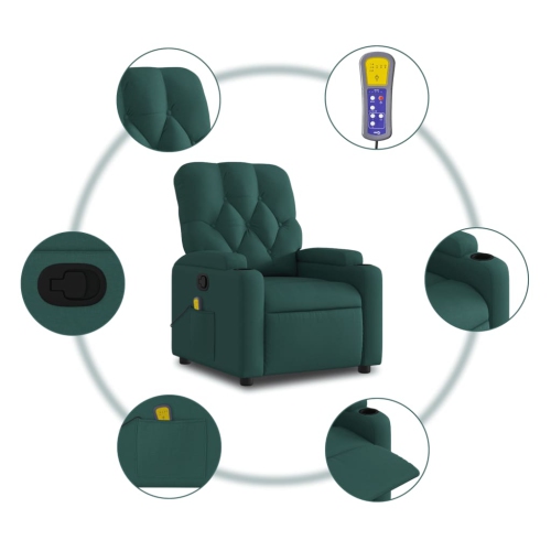 Fauteuil de massage inclinable en tissu vert foncé vidaXL