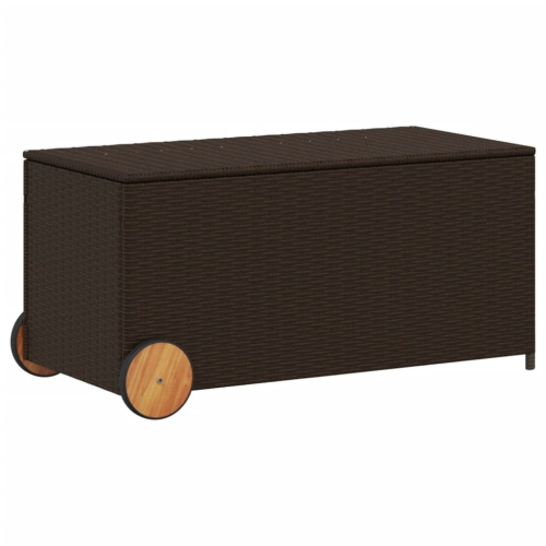 vidaXL Garden Storage Box with Wheels Brown 190L Poly Rattan