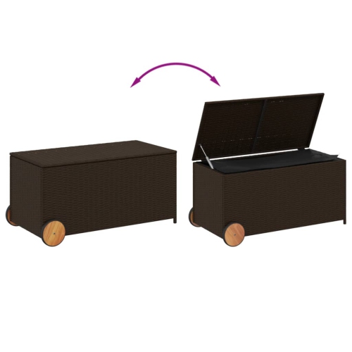 vidaXL Garden Storage Box with Wheels Brown 190L Poly Rattan