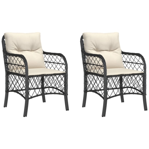 VIDAXL  Garden Chairs With Cushions 2 PCs Poly Rattan In Black