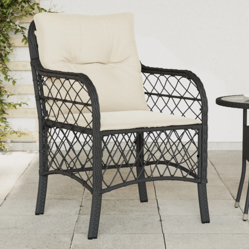 vidaXL Garden Chairs with Cushions 2 pcs Black Poly Rattan