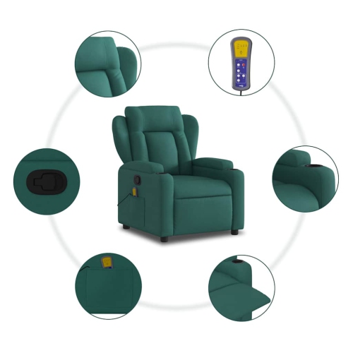 Fauteuil de massage inclinable en tissu vert foncé vidaXL