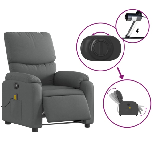 Fauteuil de massage inclinable électrique en tissu gris foncé vidaXL