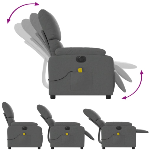 Fauteuil de massage inclinable électrique en tissu gris foncé vidaXL