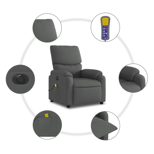 Fauteuil de massage inclinable électrique en tissu gris foncé vidaXL