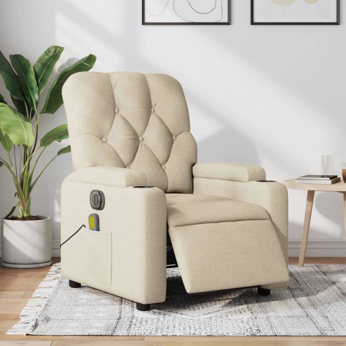 vidaXL Electric Massage Recliner Chair Cream Fabric