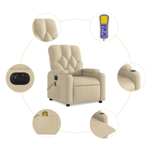 vidaXL Electric Massage Recliner Chair Cream Fabric