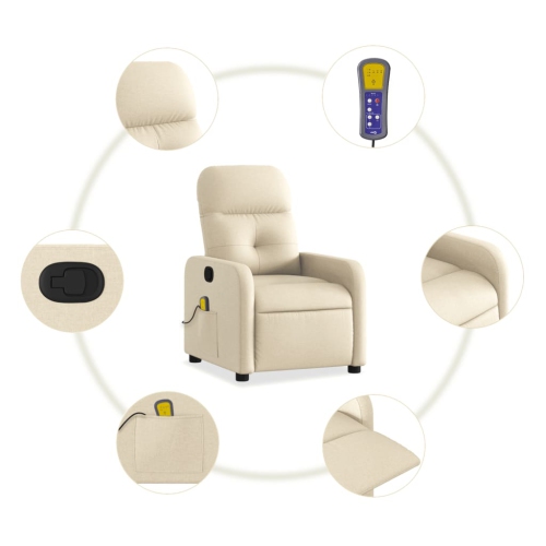 vidaXL Massage Recliner Chair Cream Fabric