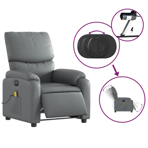 Fauteuil de massage inclinable électrique en similicuir gris vidaXL