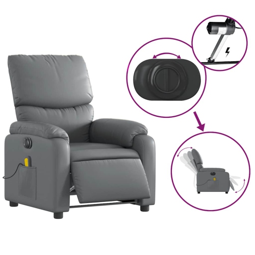 Fauteuil de massage inclinable électrique en similicuir gris vidaXL