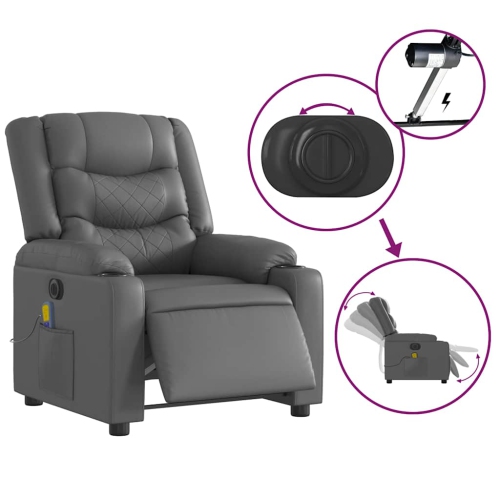 Fauteuil de massage inclinable électrique en similicuir gris vidaXL