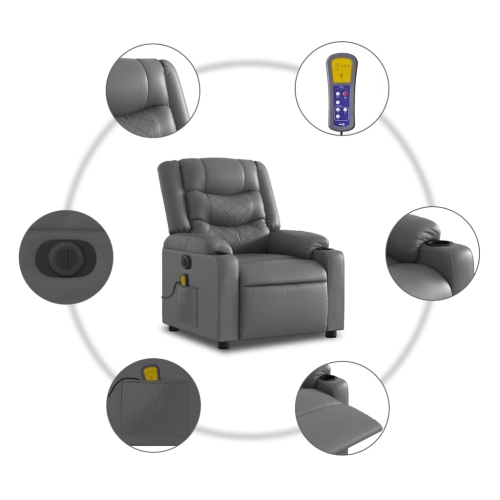 Fauteuil de massage inclinable électrique en similicuir gris vidaXL