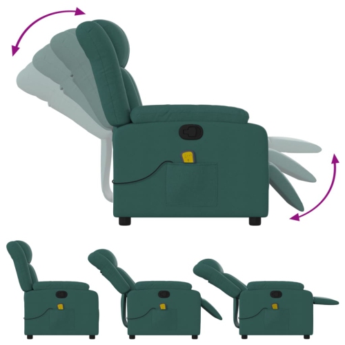 Fauteuil de massage inclinable en tissu vert foncé vidaXL