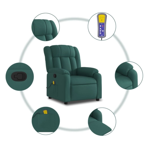 Fauteuil de massage inclinable en tissu vert foncé vidaXL