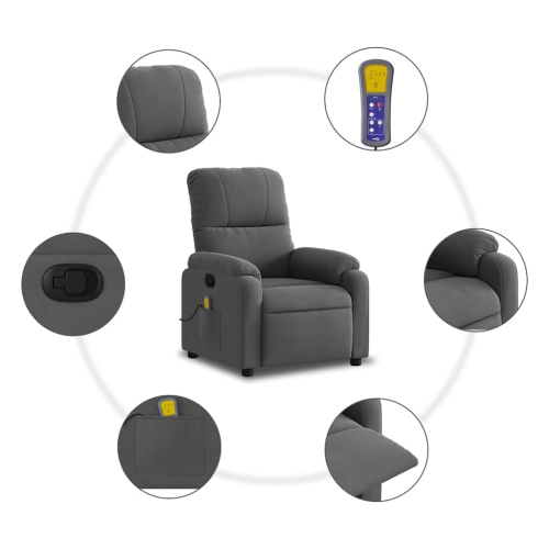 Fauteuil de massage inclinable en microfibre gris foncé de vidaXL