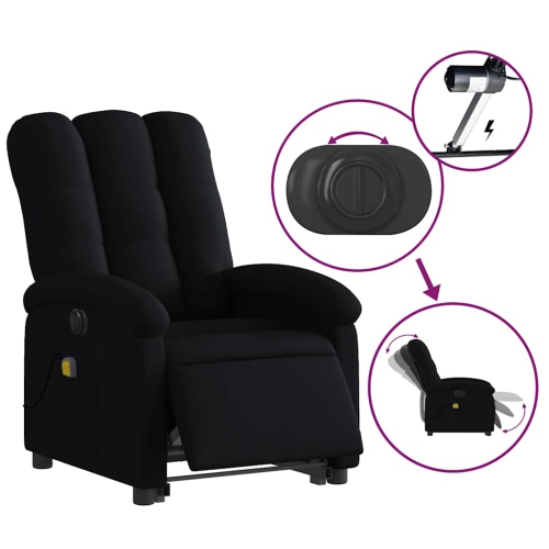Fauteuil de massage inclinable électrique en tissu noir de vidaXL