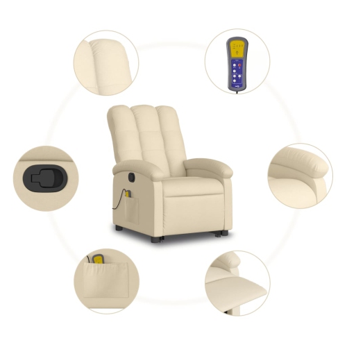 vidaXL Stand up Massage Recliner Chair Cream Fabric