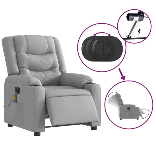 Fauteuil de massage inclinable électrique en tissu gris pâle de vidaXL