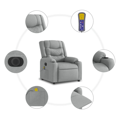 Fauteuil de massage inclinable électrique en tissu gris pâle de vidaXL