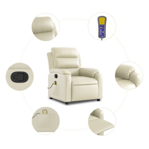 Fauteuil de massage inclinable en similicuir crème de vidaXL