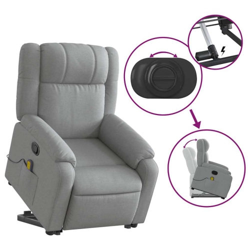 vidaXL Stand up Massage Recliner Chair Light Grey Fabric
