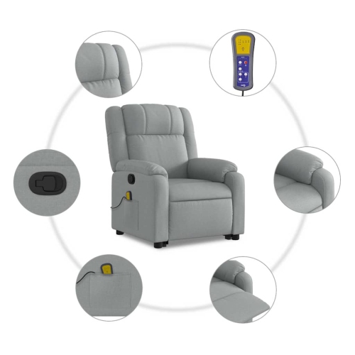 vidaXL Stand up Massage Recliner Chair Light Grey Fabric
