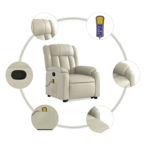 Fauteuil de massage inclinable en similicuir crème VidaXL