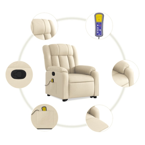 Fauteuil de massage inclinable en tissu crème VidaXL
