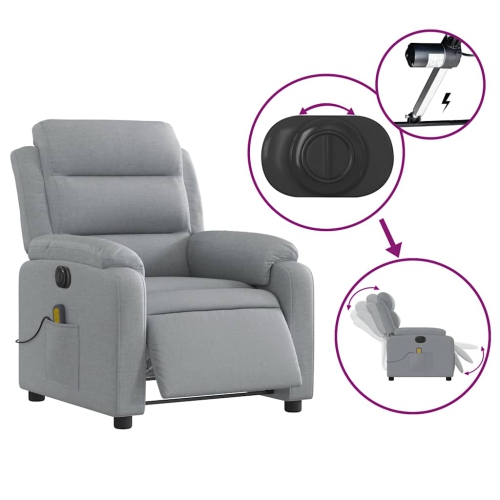 Fauteuil de massage inclinable électrique en tissu gris pâle de vidaXL