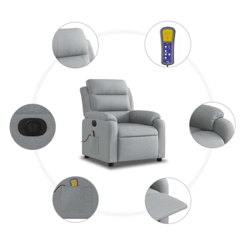 Fauteuil de massage inclinable électrique en tissu gris pâle de vidaXL