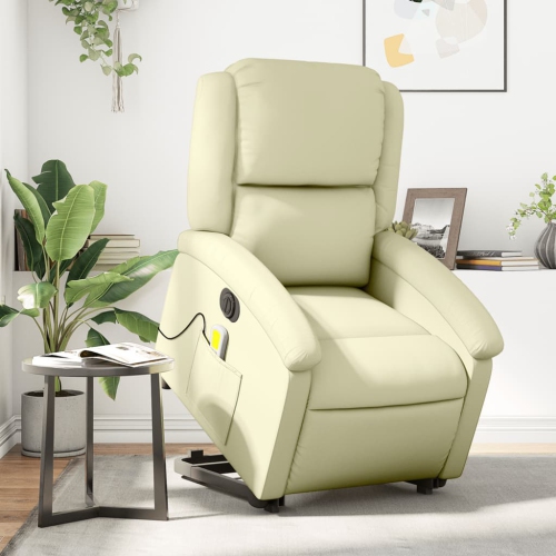 Fauteuil de massage inclinable électrique en cuir véritable crème de vidaXL