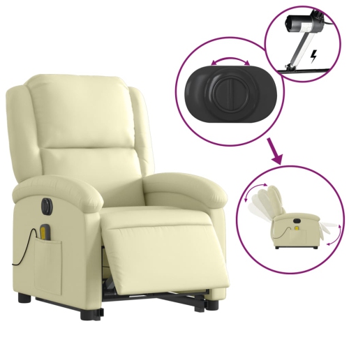 Fauteuil de massage inclinable électrique en cuir véritable crème de vidaXL