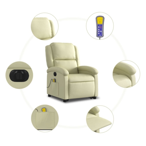 Fauteuil de massage inclinable électrique en cuir véritable crème de vidaXL