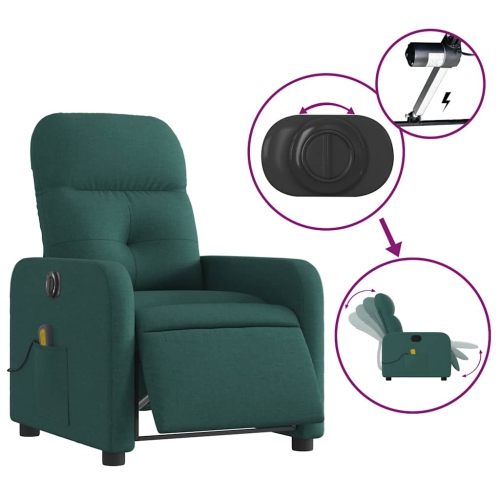 Fauteuil de massage inclinable électrique en tissu vert foncé vidaXL