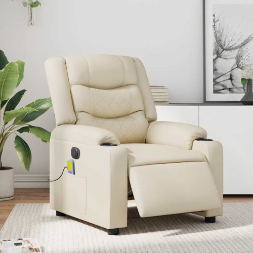 Fauteuil de massage inclinable électrique en similicuir crème de vidaXL